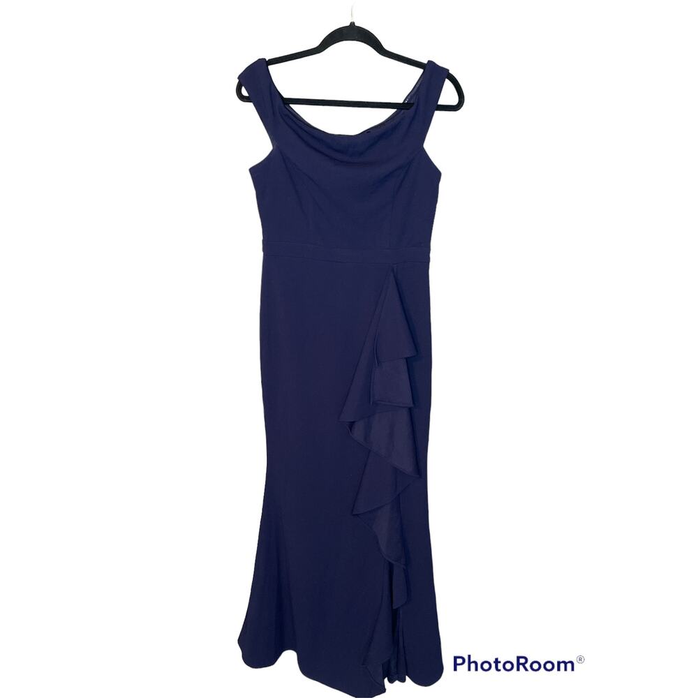 Lulu's Mila Navy Blue Ruffled Off Shoulder Fitted Maxi Formal Dress Size M